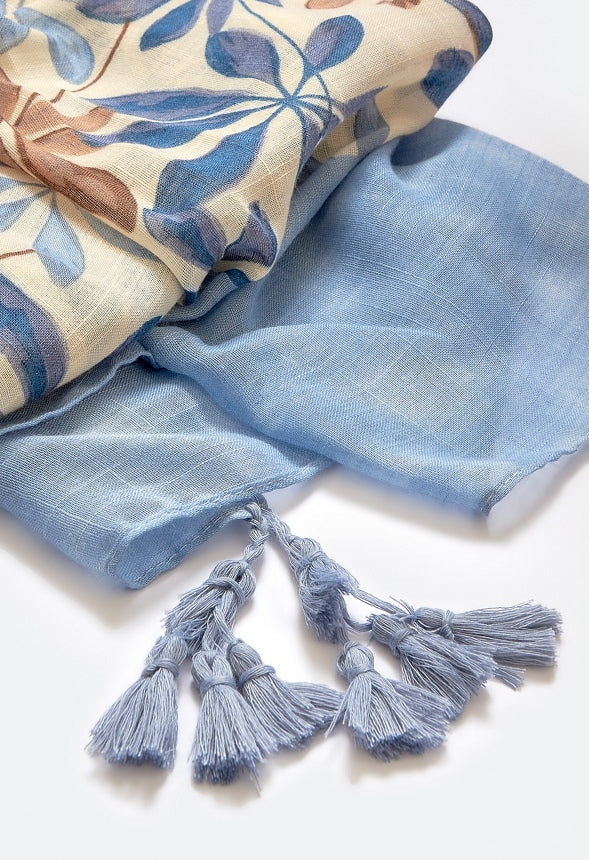 Celia Blue Flower Print Scarf - Image 4