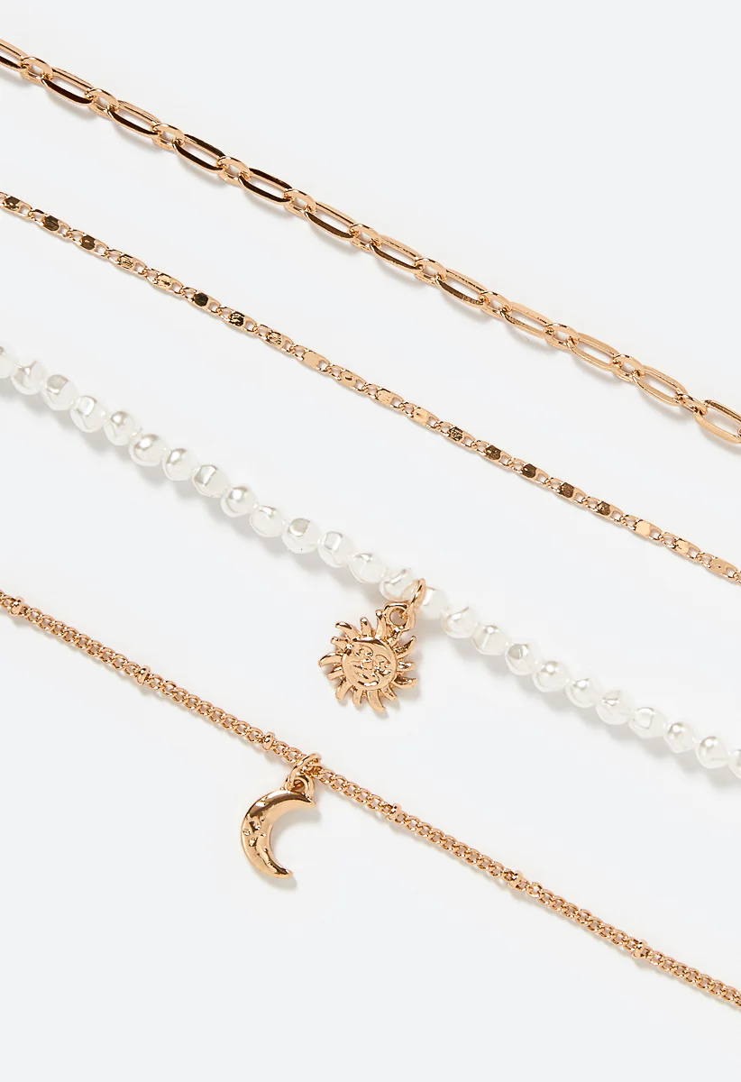 Ceri Pearl And Chain 4 Row Necklace With Moon Drop - Image 4