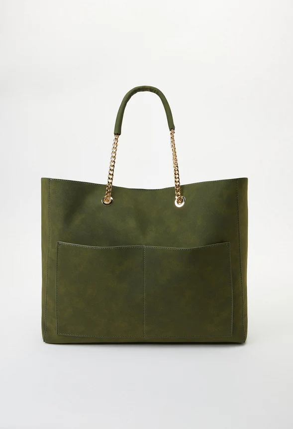 Chain Handle Tote With Front Pockets - Image 2