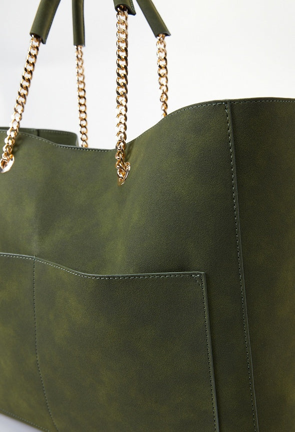 Chain Handle Tote With Front Pockets - Image 5