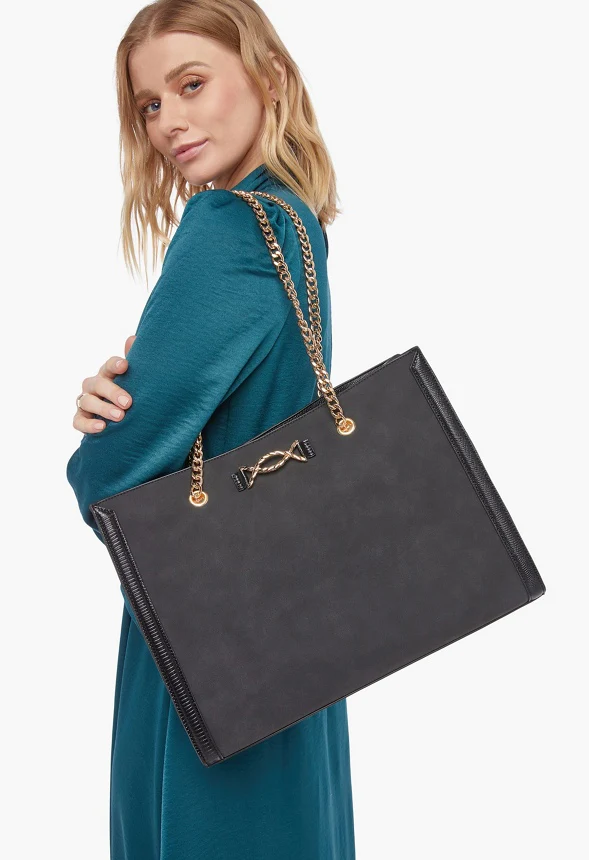 Chain Strap Tote With Twisted Hardware - Image 3