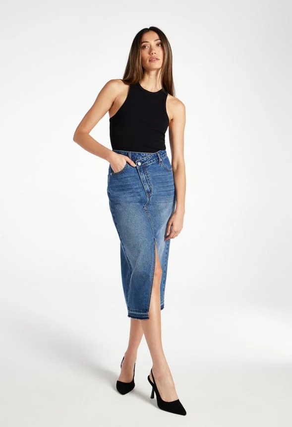 Chandler Crossover Denim Midi Skirt - Image 4