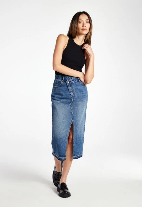 Chandler Crossover Denim Midi Skirt - Image 5
