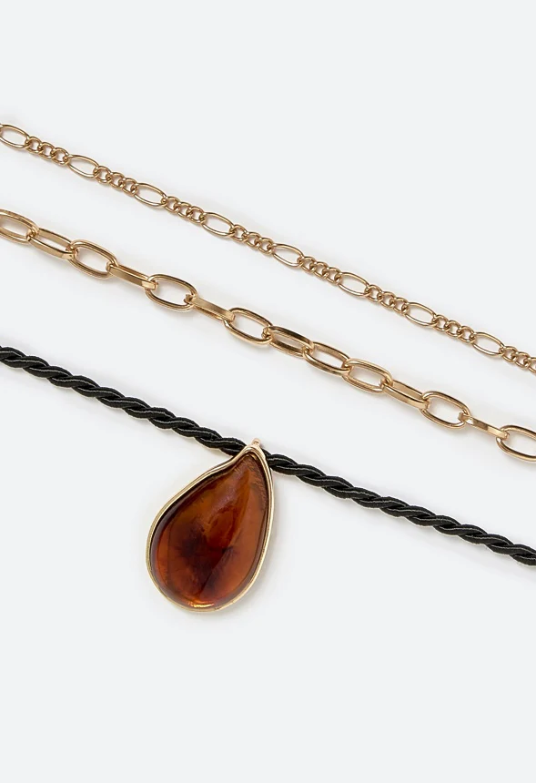 Charli 2 Row Necklace With Resin Teardrop On Cord - Image 3