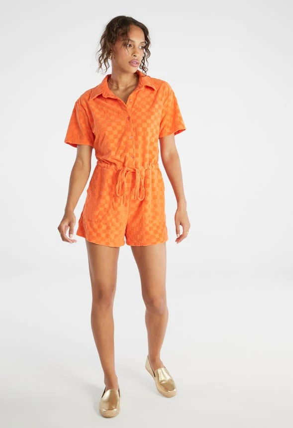 Checkered Terry Romper - Image 4