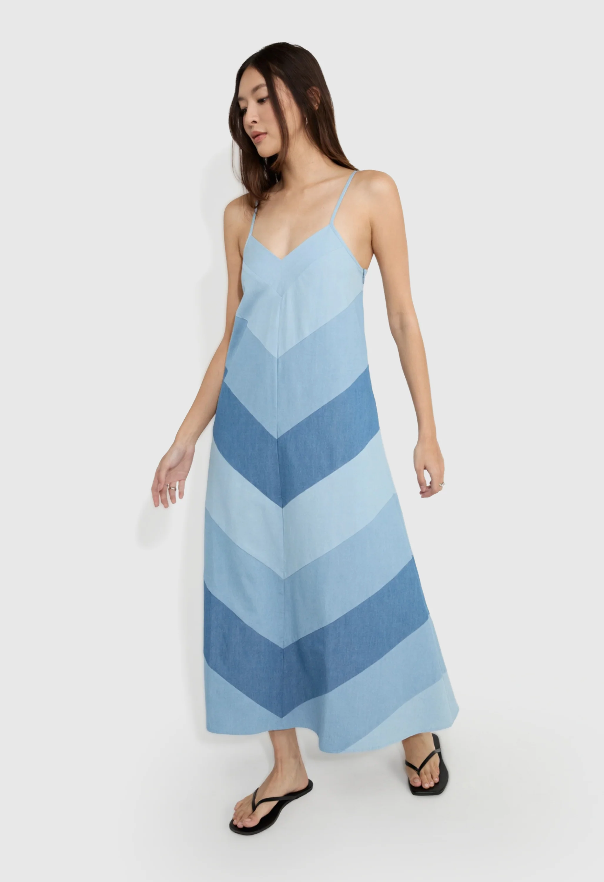 Chevron Denim Maxi Dress - Image 4