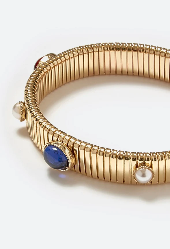 Cloe Multicolor Glass & Resin Stones Ribbed Stretch Bracelet - Image 3