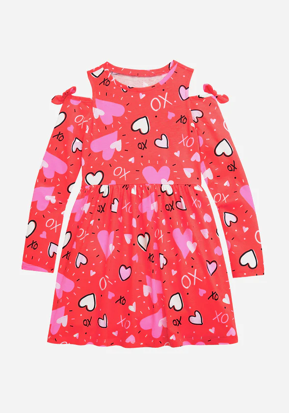 Cold Shoulder Heart Print Dress - Image 3