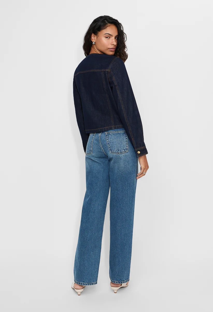 Collarless Denim Jacket - Image 3