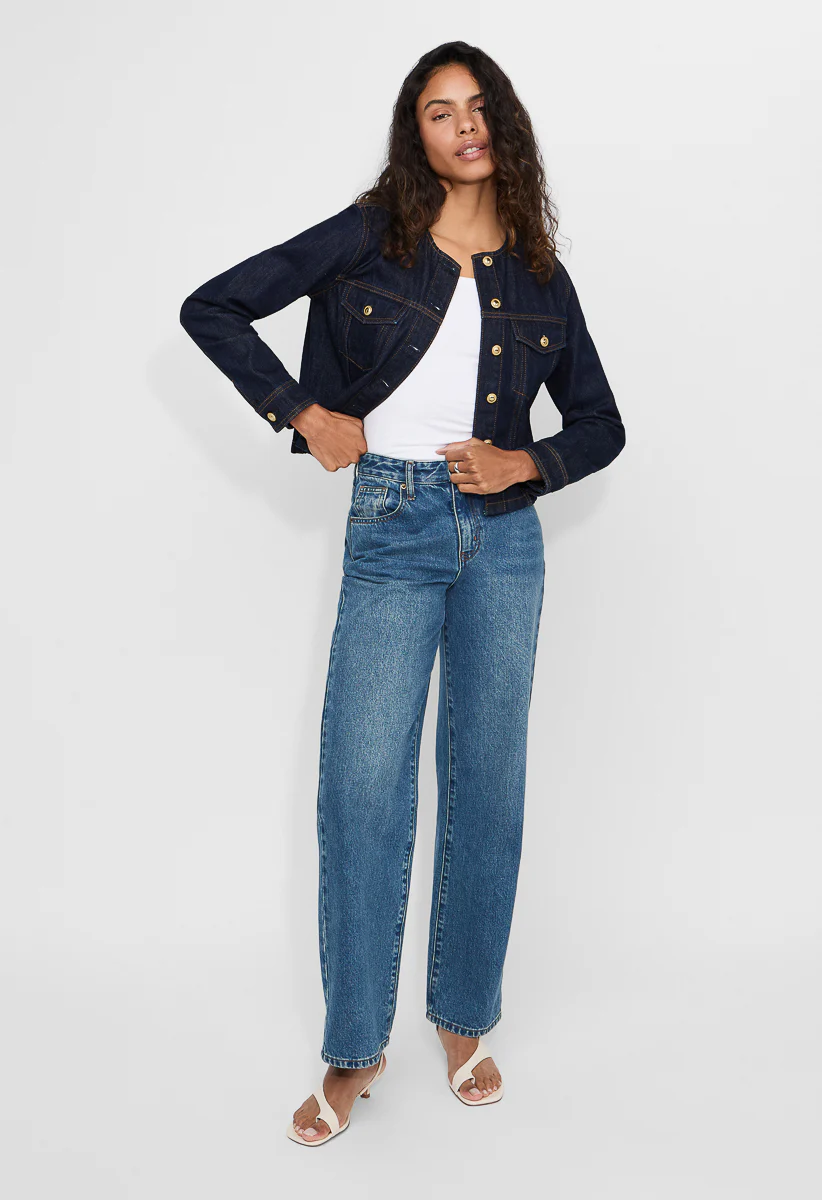 Collarless Denim Jacket - Image 5