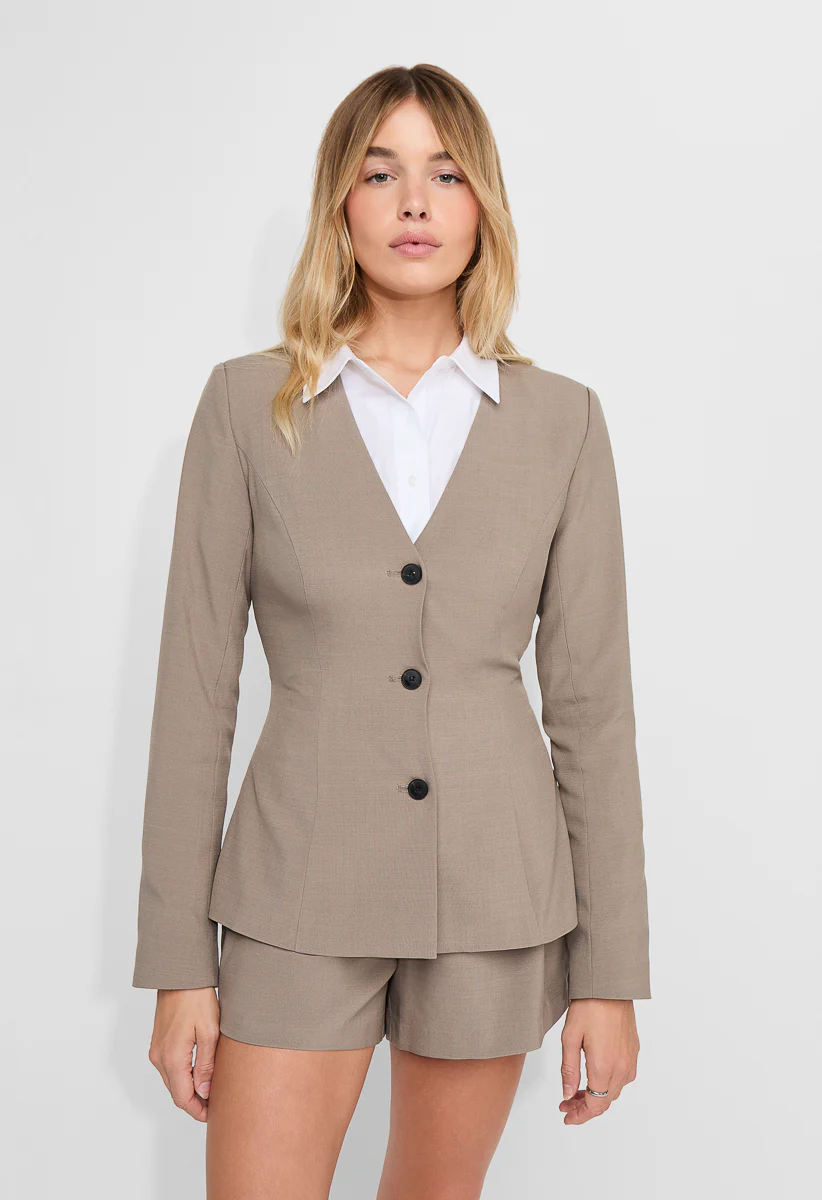 Collarless Fitted Blazer - Image 4