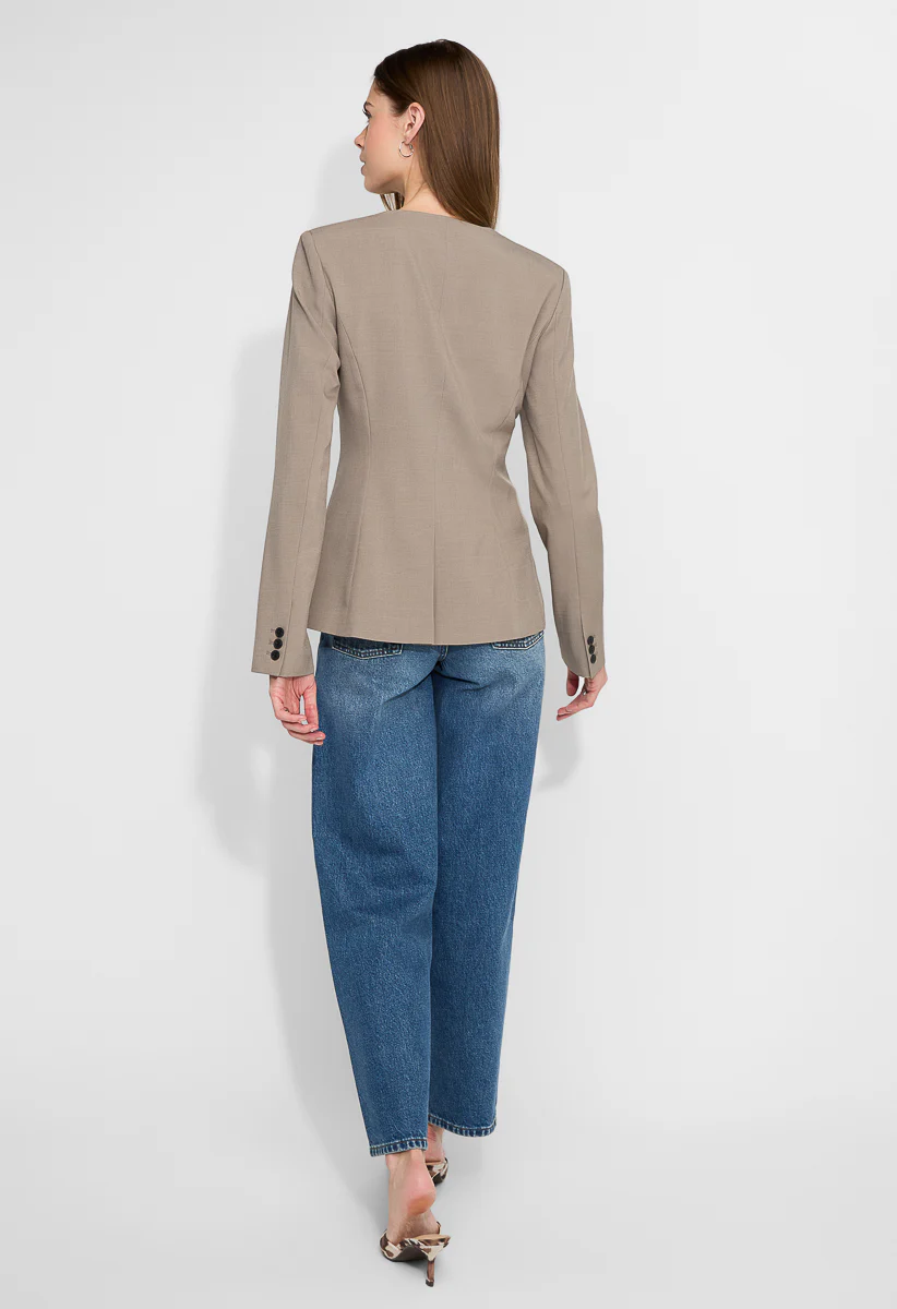 Collarless Fitted Blazer - Image 5