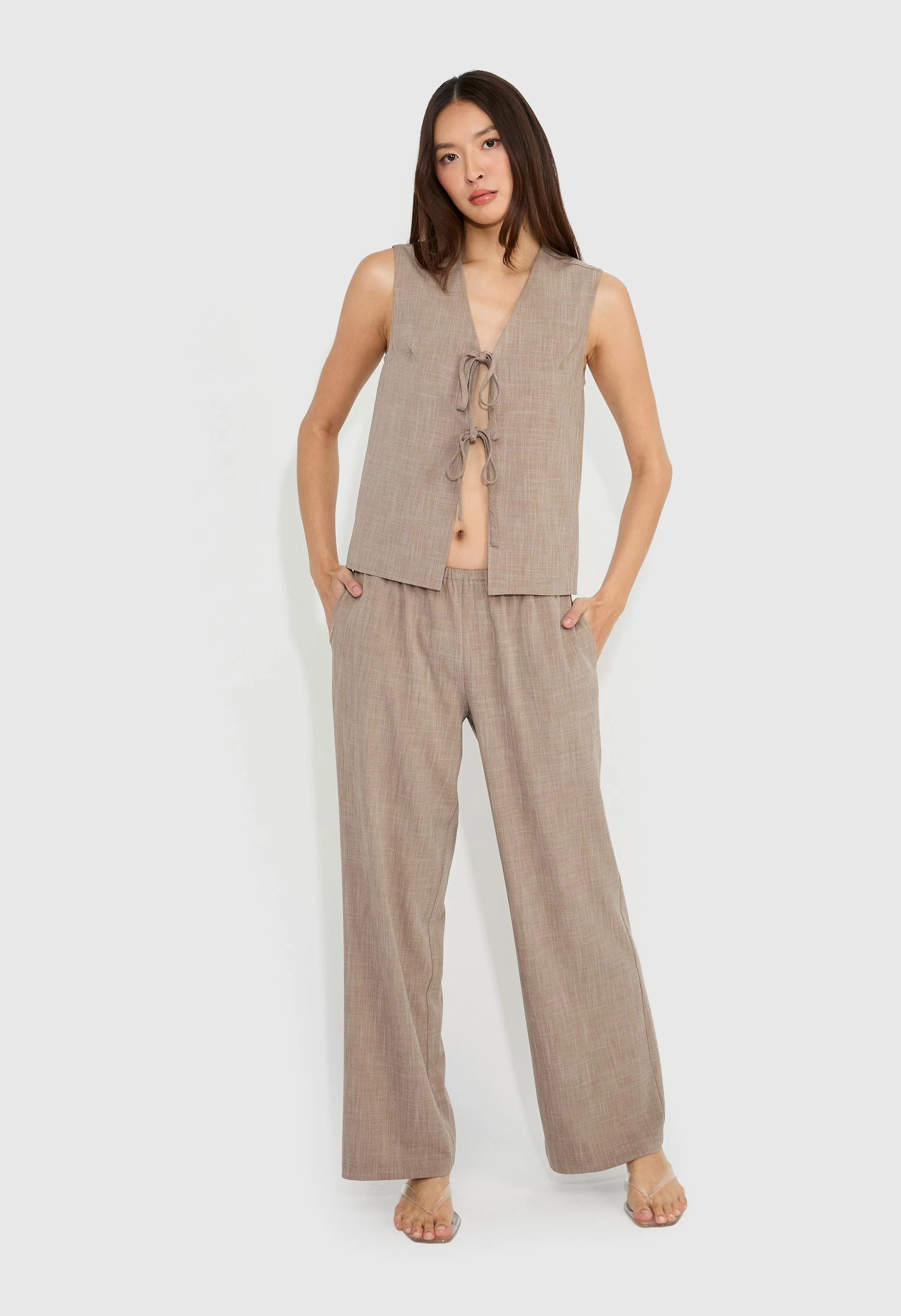 Collarless Tie Front Tailored Vest - Image 2