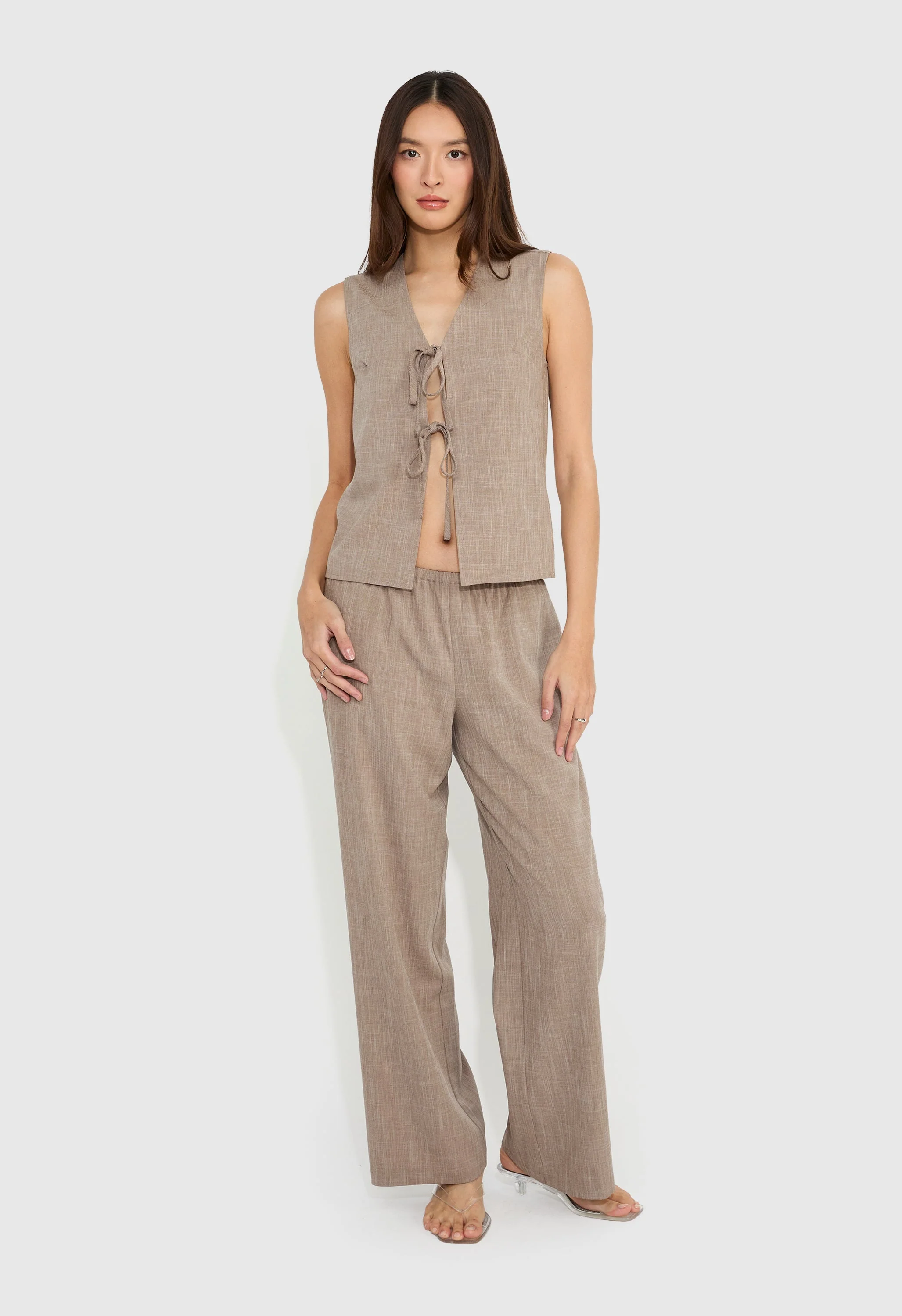 Collarless Tie Front Tailored Vest - Image 3