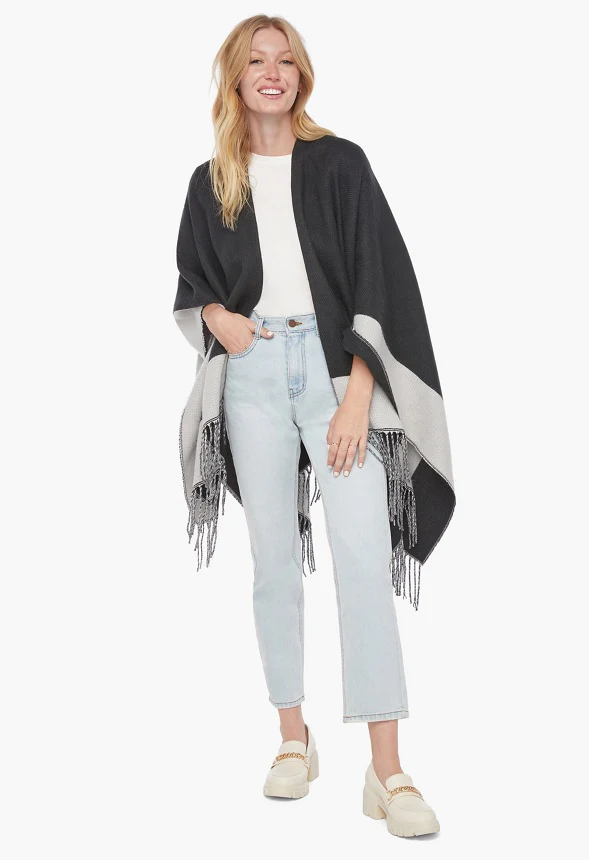 Colorblock Fringe Ruana - Image 2