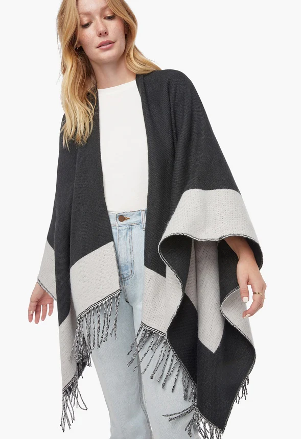 Colorblock Fringe Ruana - Image 4