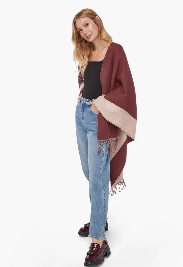 Colorblock Fringe Ruana - Image 2