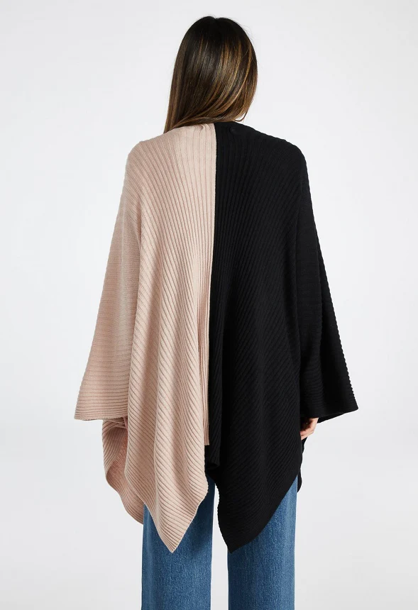 Colorblock Ribbed Knit Ruana - Image 2