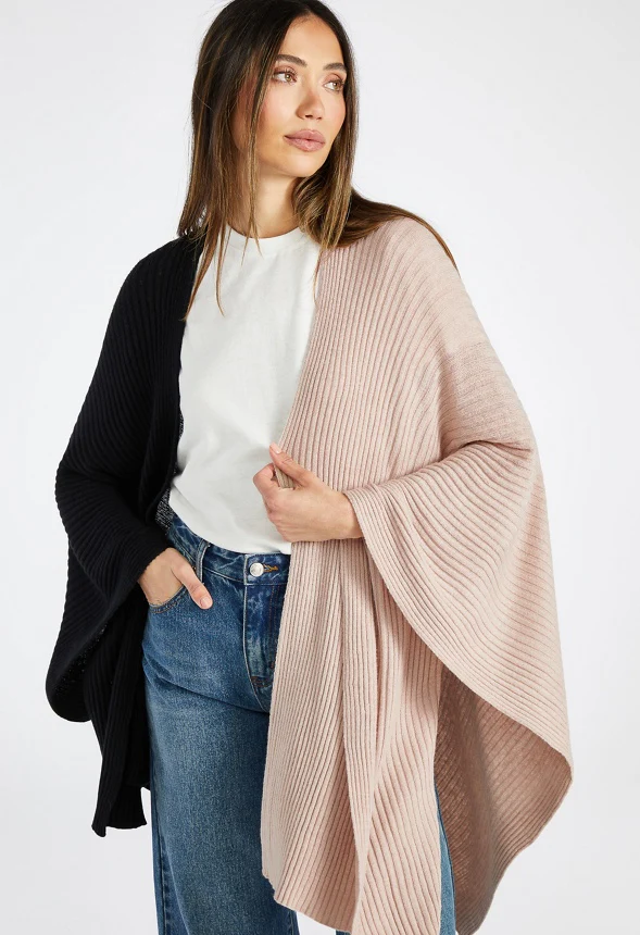 Colorblock Ribbed Knit Ruana - Image 3