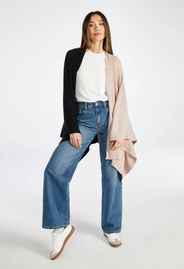 Colorblock Ribbed Knit Ruana - Image 4