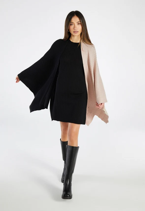 Colorblock Ribbed Knit Ruana - Image 5
