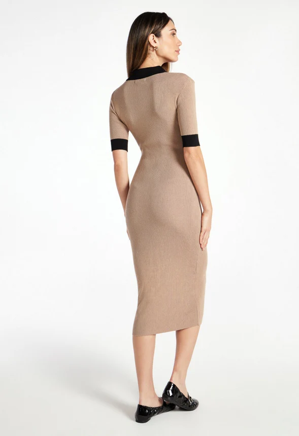 Contrast Ribbed Polo Midi Dress - Image 2