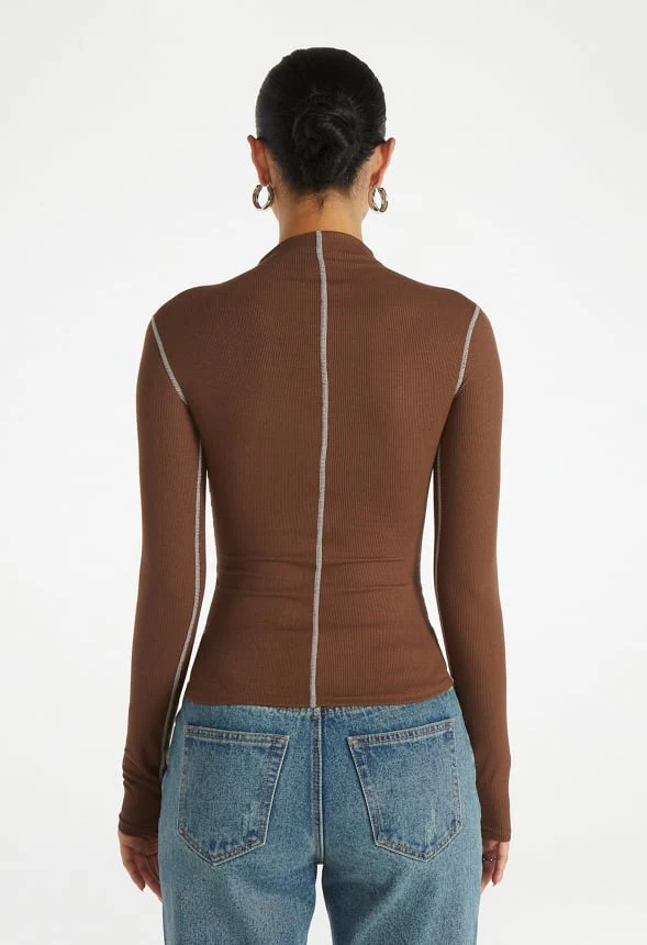 Contrast Stitch Mock Neck Top - Image 2