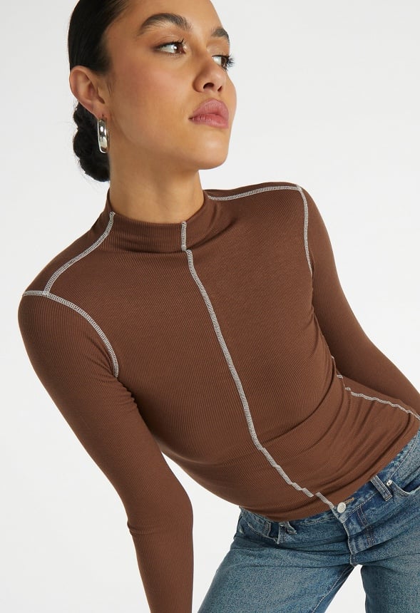 Contrast Stitch Mock Neck Top - Image 3