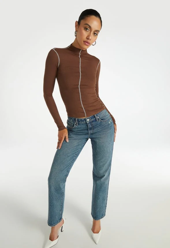 Contrast Stitch Mock Neck Top - Image 4