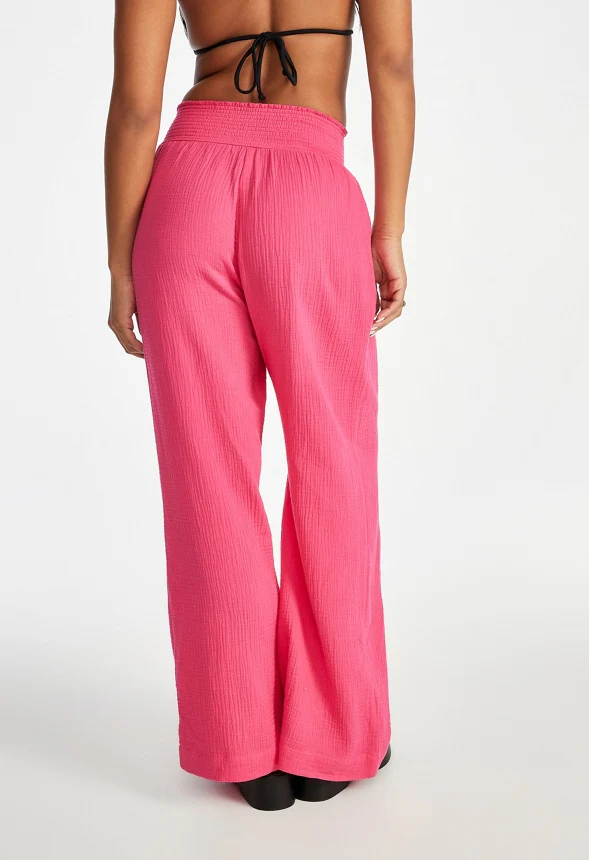 Cotton Gauze Smocked Waist Pants - Image 2