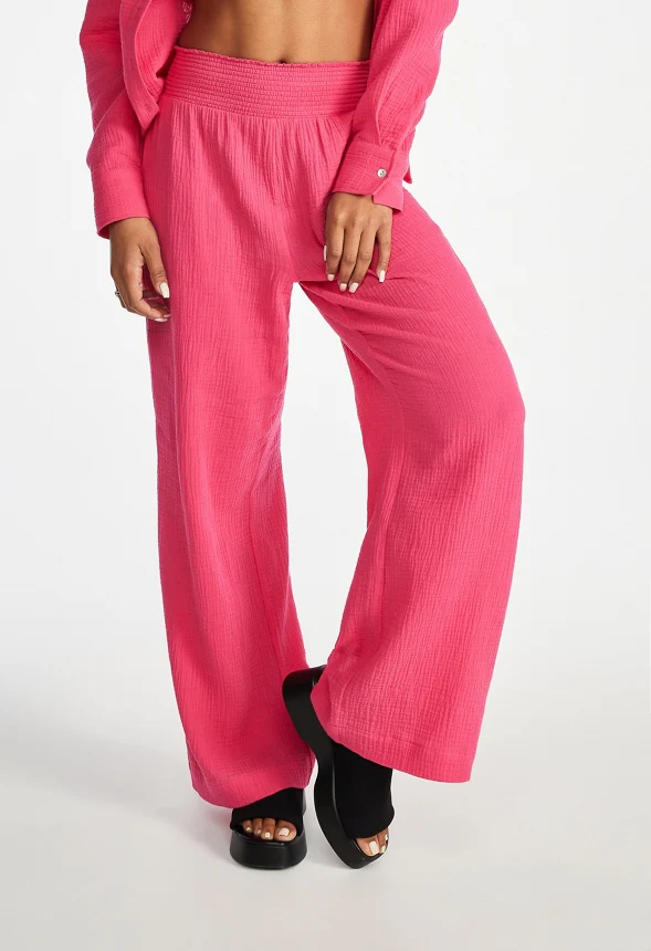 Cotton Gauze Smocked Waist Pants - Image 3