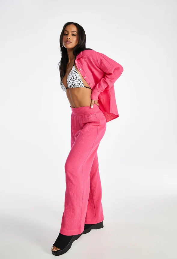 Cotton Gauze Smocked Waist Pants - Image 5