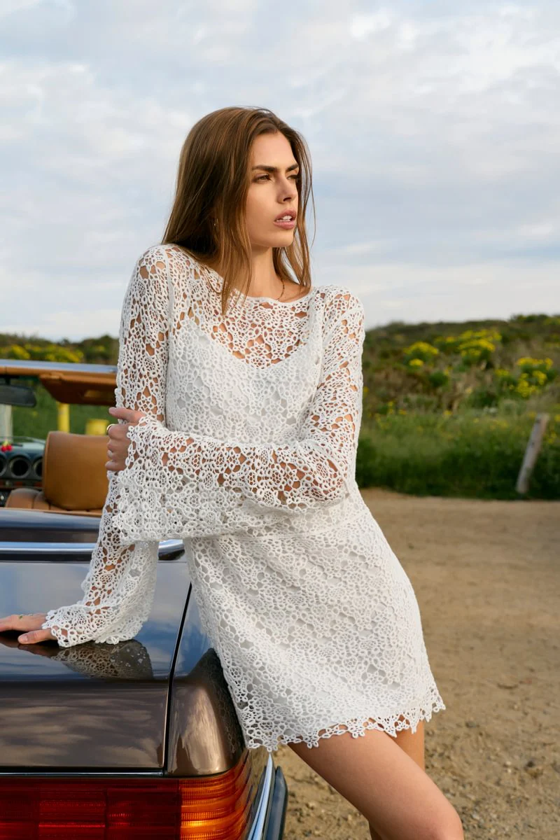 Crochet Long Sleeve Tunic Dress - Image 6