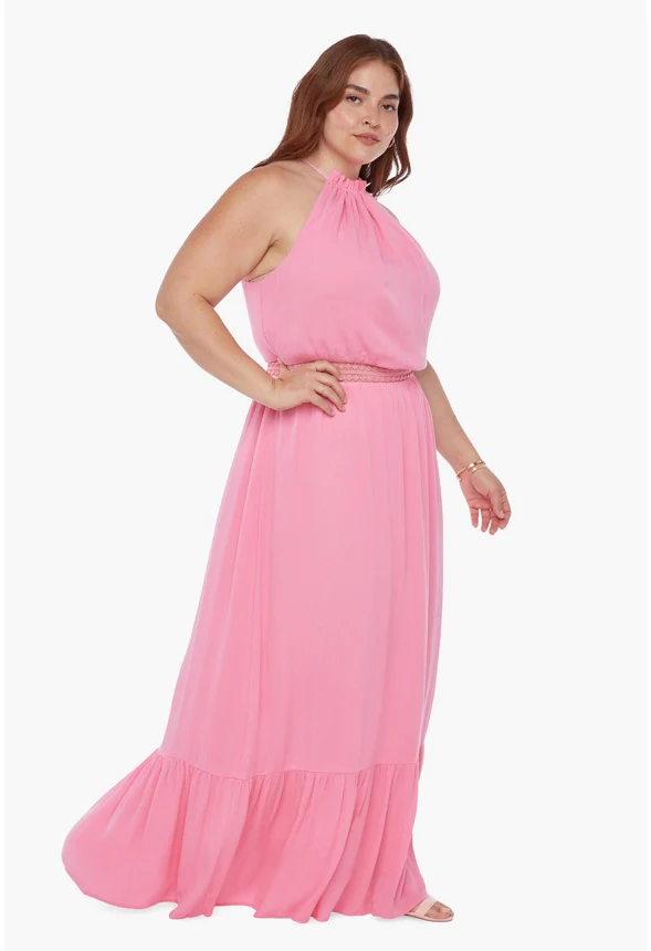 Crochet Trim High Halter Maxi Dress - Image 2