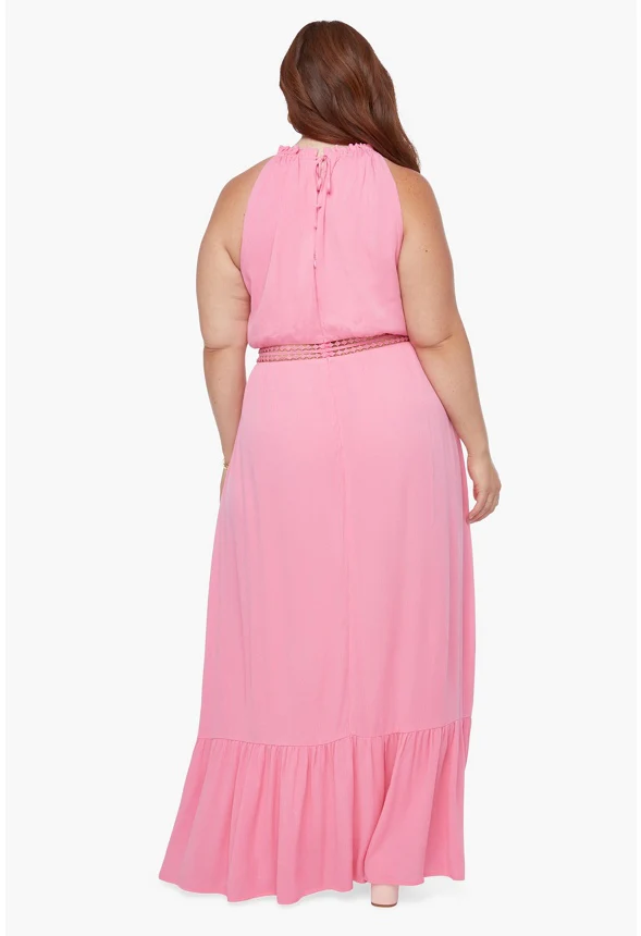 Crochet Trim High Halter Maxi Dress - Image 3