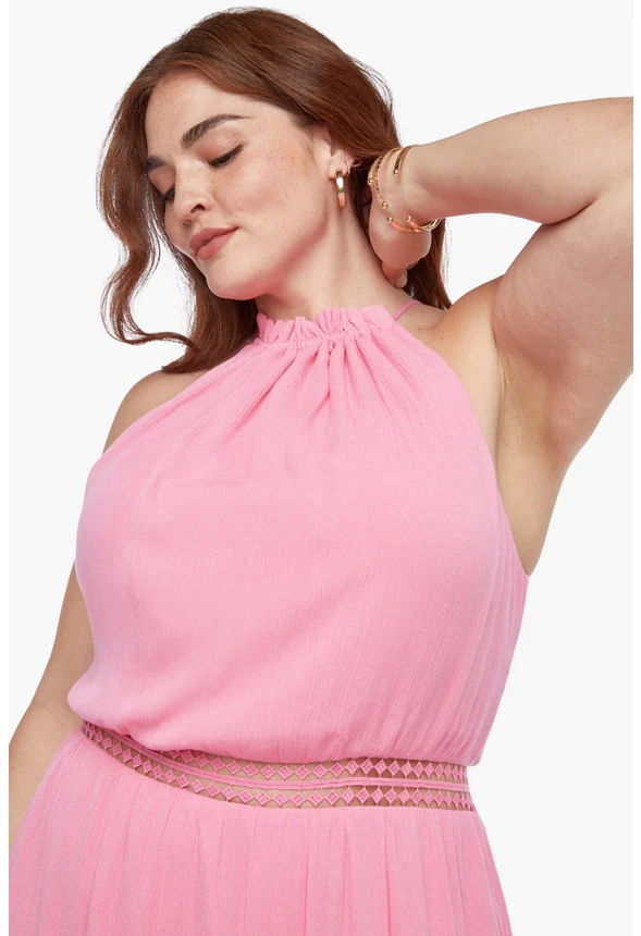 Crochet Trim High Halter Maxi Dress - Image 4