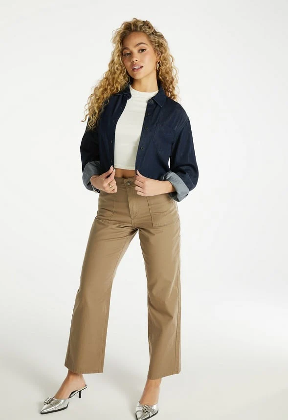 Cropped Chambray Shirt - Image 4