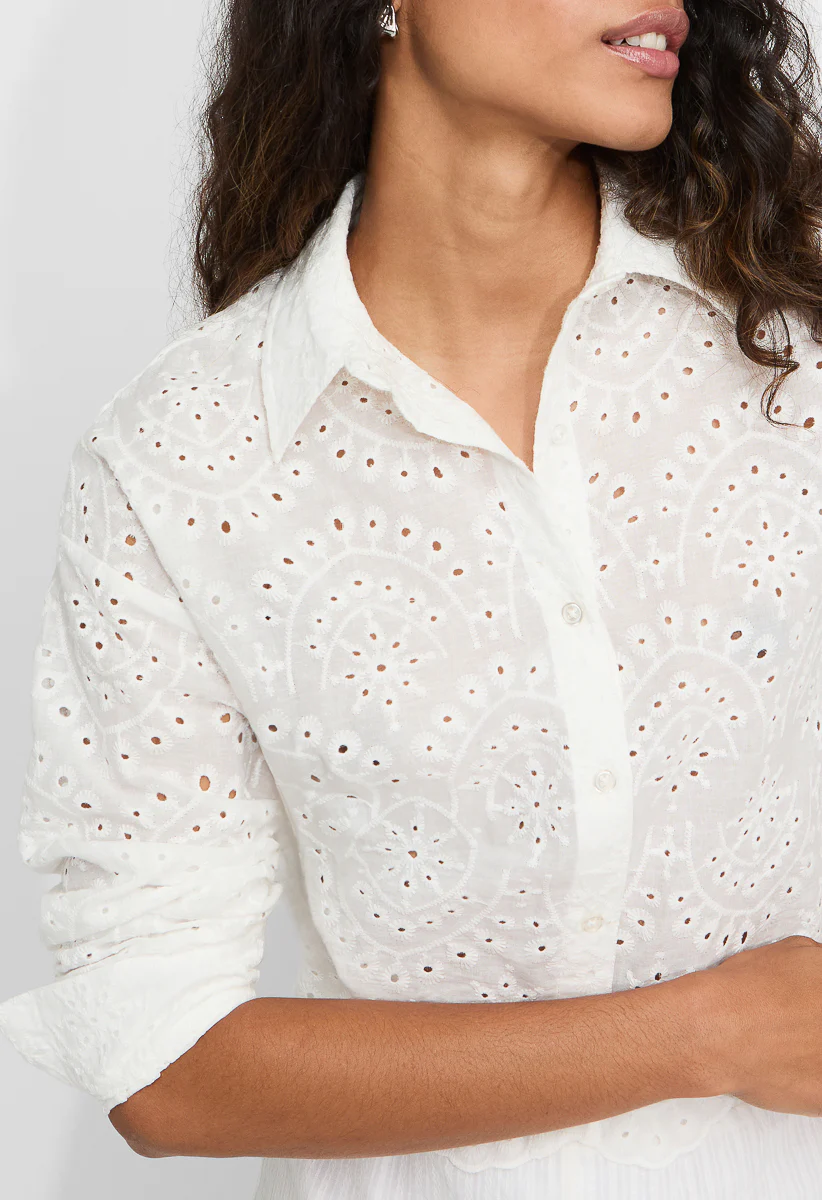 Eyelet Cropped Button Down Shirt - Image 2