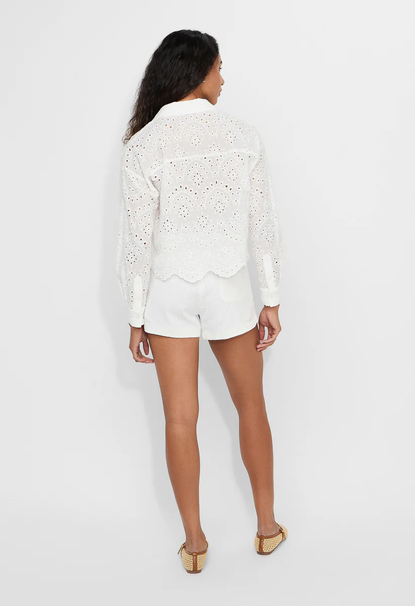 Eyelet Cropped Button Down Shirt - Image 3