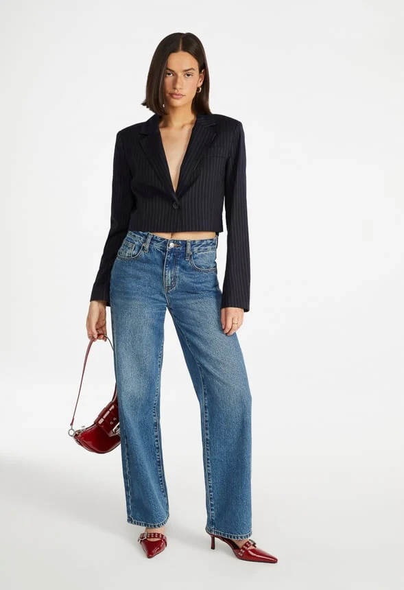 Cropped Pinstripe Blazer - Image 2