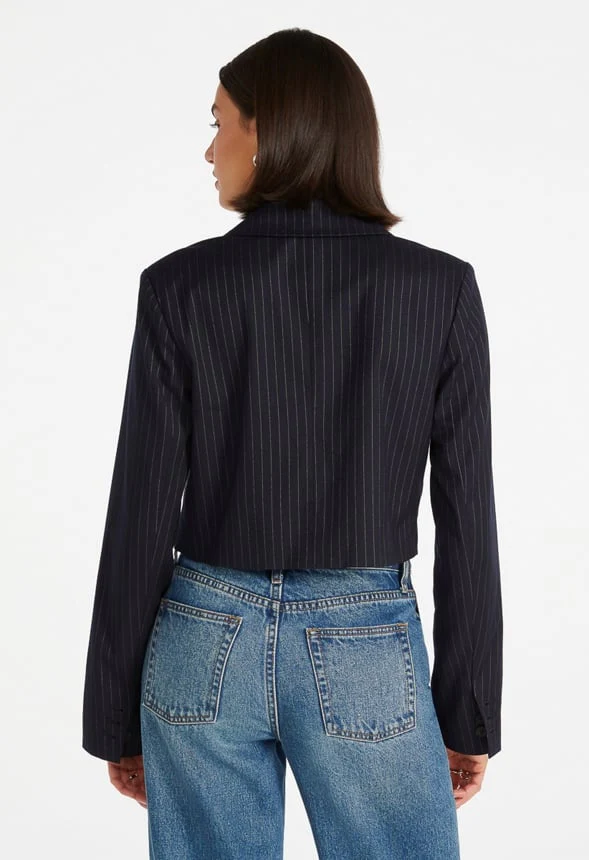 Cropped Pinstripe Blazer - Image 3