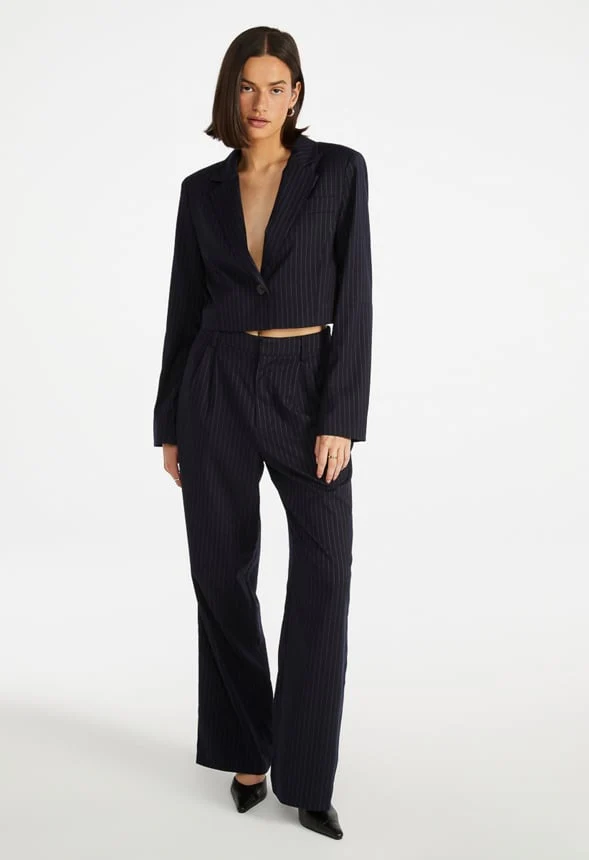 Cropped Pinstripe Blazer - Image 4