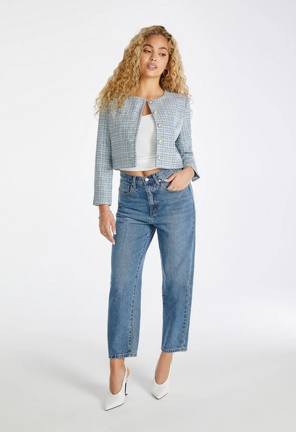 Cropped Tweed Blazer - Image 4