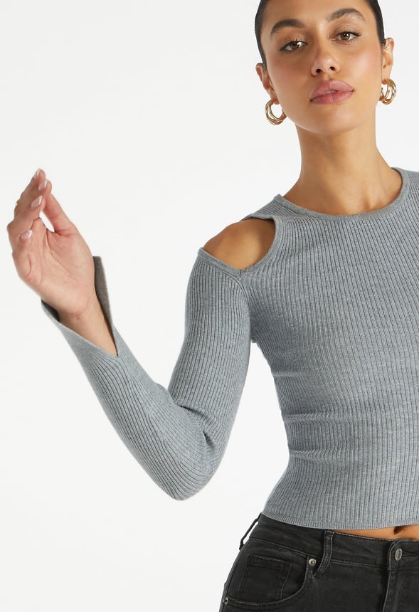 Cutout Cold Shoulder Long Sleeve Top - Image 3