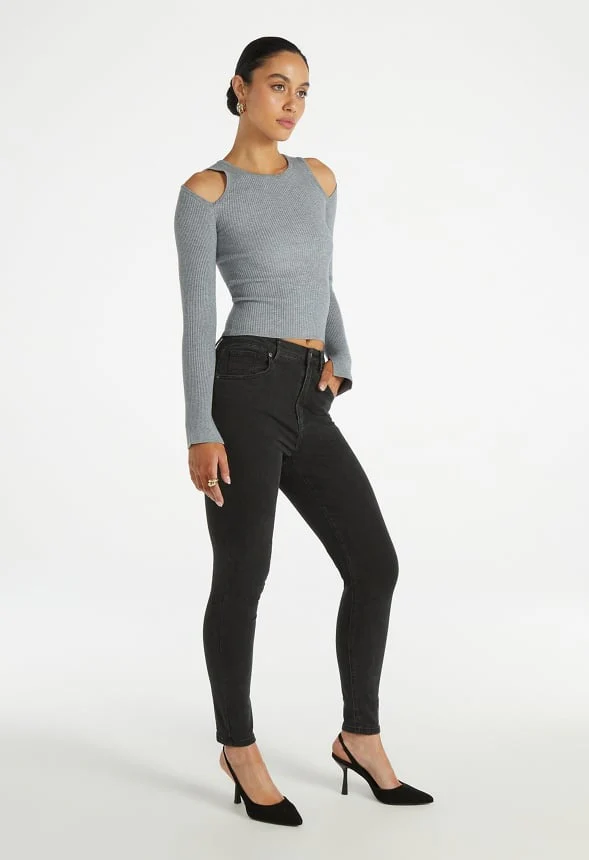 Cutout Cold Shoulder Long Sleeve Top - Image 4