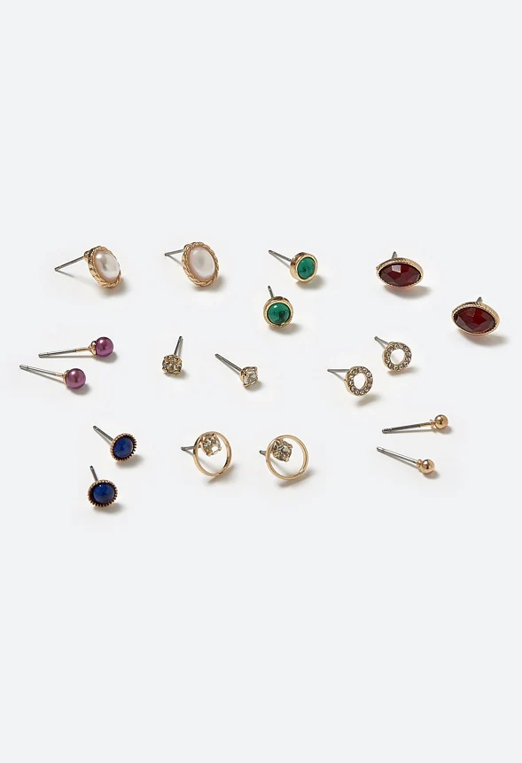 Dalia Multicolor Resin Stones 9 Pair Pack Stud Earrings - Image 2