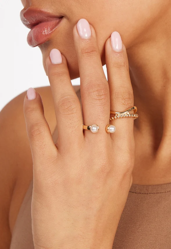 Dana Adjustable Mix Pearl And Metal Rings Pack - Image 2