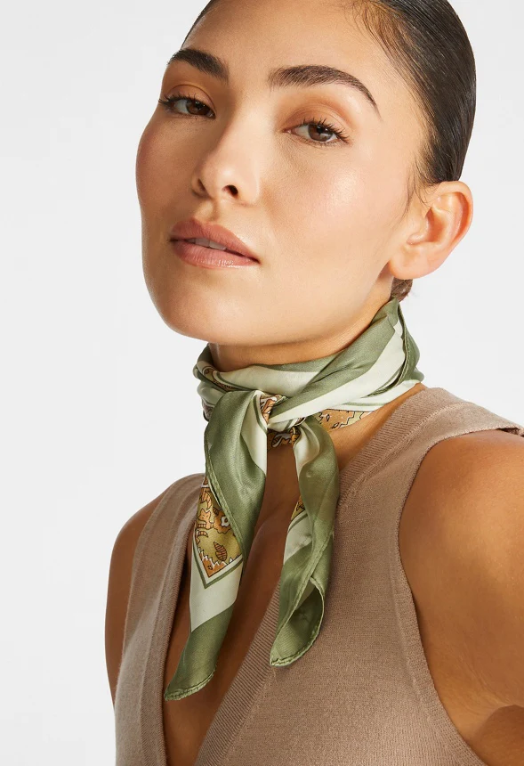 Daya Khaki Paisley Print Scarf - Image 5