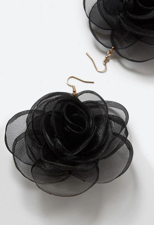 Della Organza Flower Drop Earrings - Image 3