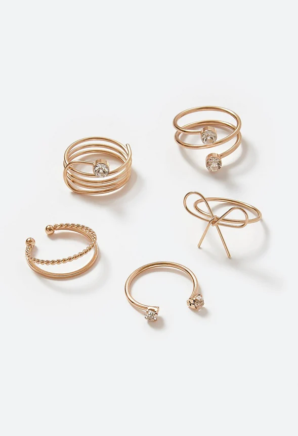 Demi Bow Motif And Glass Stone Mixed Rings Pack - Image 3